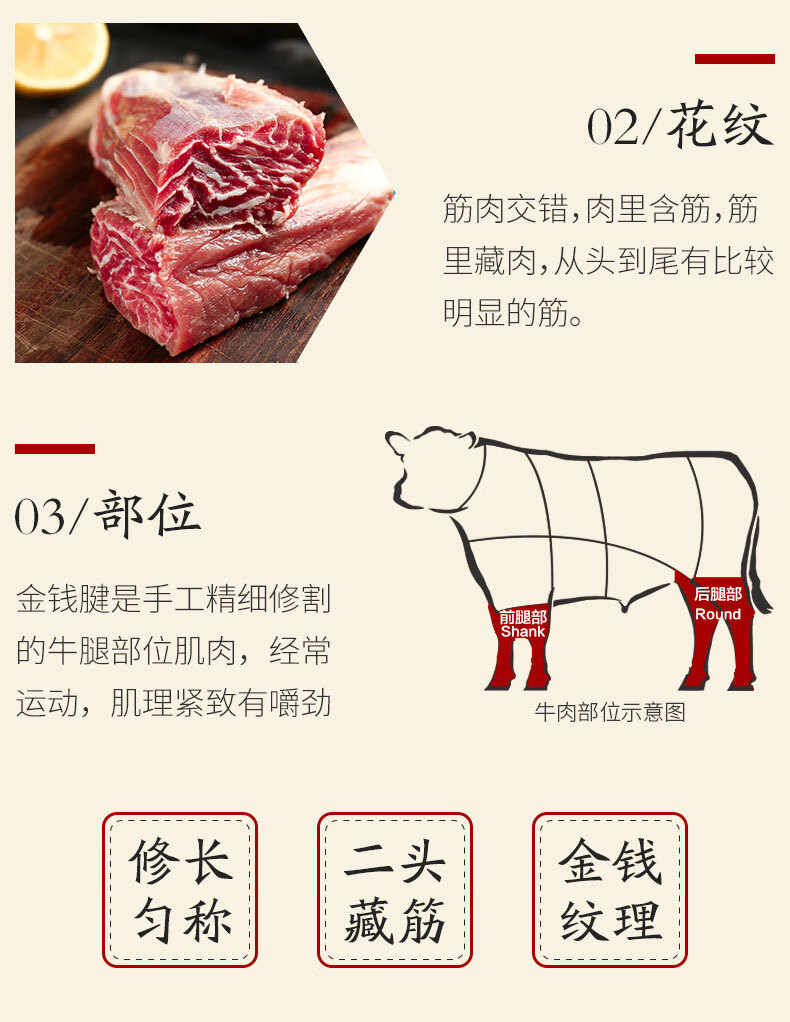 新鲜牛腱子肉金钱腱冷冻牛腱肉新西兰1200g健身牛肉卤肉食材
