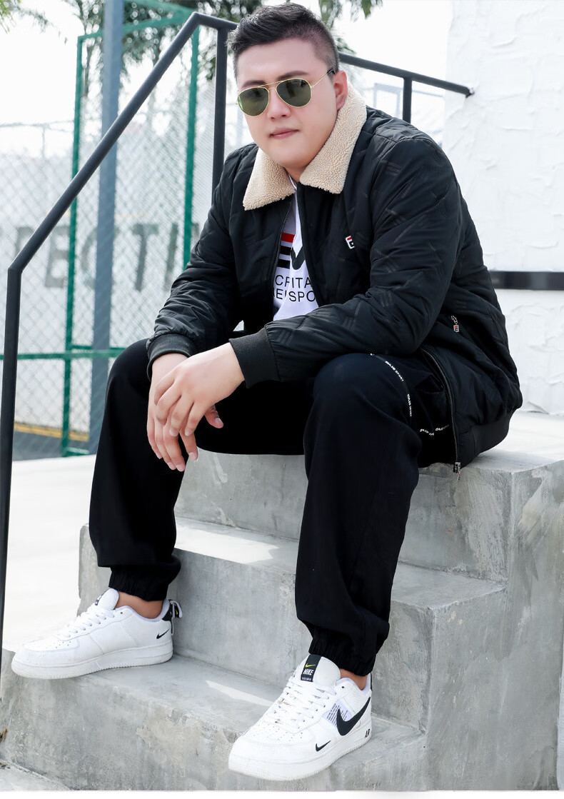 百起大码男装棉衣男加绒加厚毛领棉服胖子男装加肥加大短外套秋冬季胖