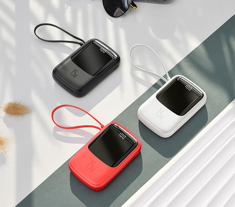 充电宝10000毫安小巧便携自带线移动电源适用于 黑色【type-c款自带线