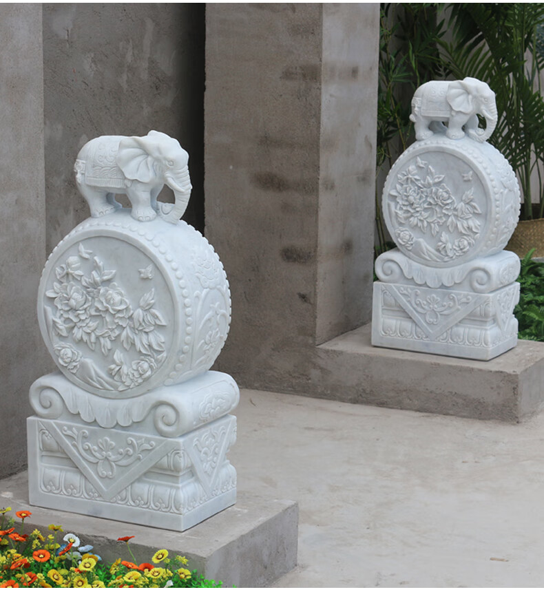 蓝桂石雕门墩抱鼓石一对汉白玉门墩酒店门口门墩石鼓家用别墅门口镇