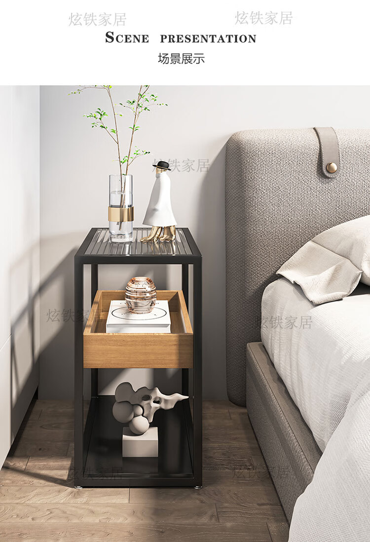 2022年新款顾家高端玻璃床头柜窄床头柜ins风玻璃简易款现代简约创意