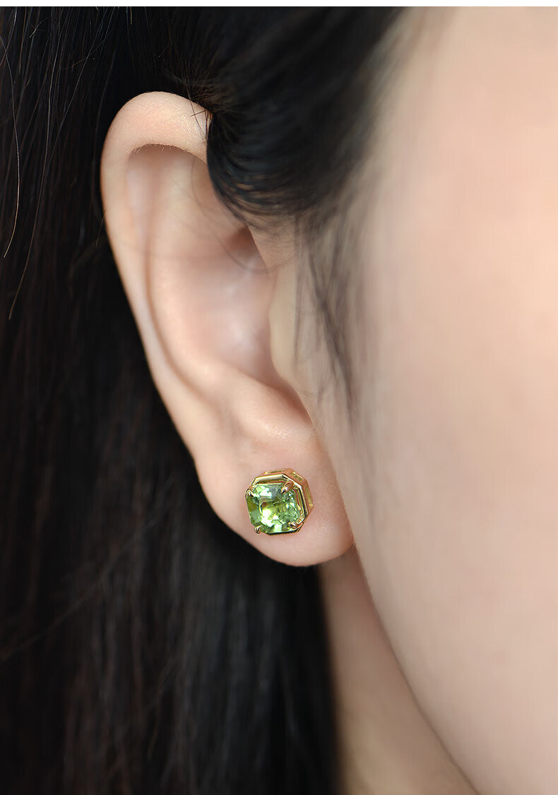 魏天选绿碧玺耳钉女新款耳环阿斯切方形玫瑰彩金彩色珠宝时尚耳饰品送