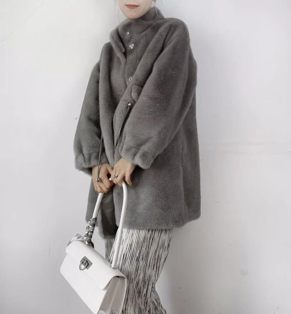 【捡漏】babiboy海宁皮草秋冬时尚雪兰貂大衣女立领休闲中长款年轻款