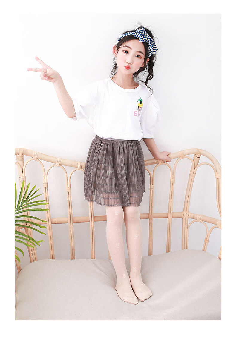 逗香女童丝袜春夏薄防勾丝童袜宝宝防蚊袜儿童连裤袜打底袜九分蕾丝