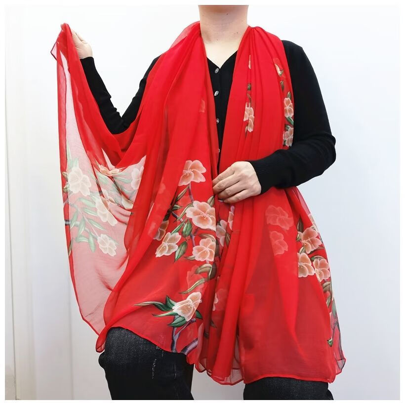 喻小熊防晒女丝巾超大防晒薄时尚百搭纱巾中老年款围巾1宝蓝花180cm