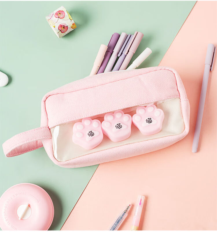 三个菜 笔袋女 公仔解压发泄神器透明笔袋创意可爱少女心ins韩版网红