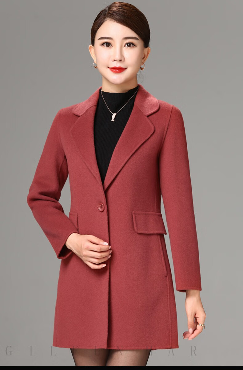 品牌毛呢外套中长款韩版新款秋冬季修身双面呢羊绒大衣女士中老年外套