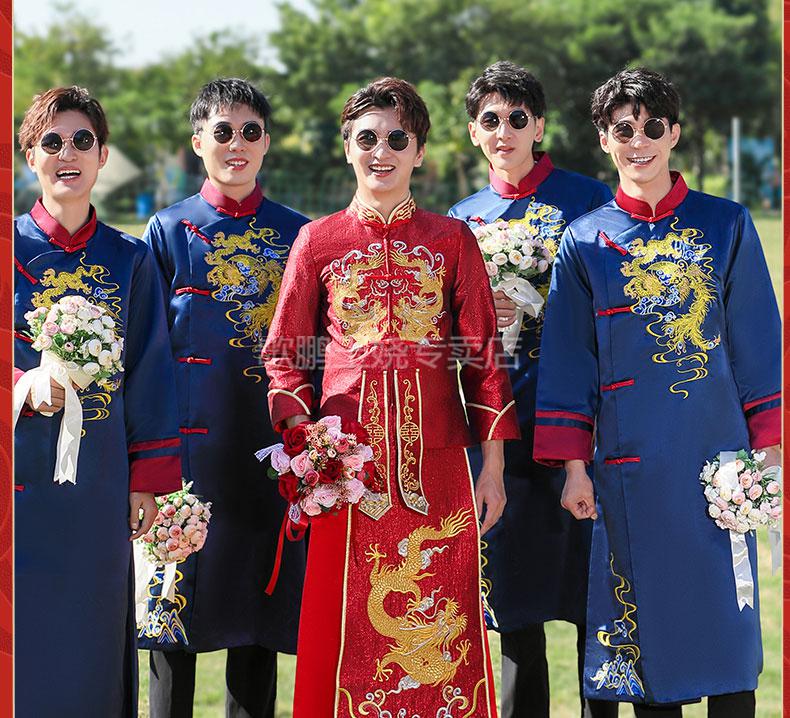 新浪中式秀禾服男女套装大码中式伴郎服男秀禾服中国风新郎结婚伴郎团
