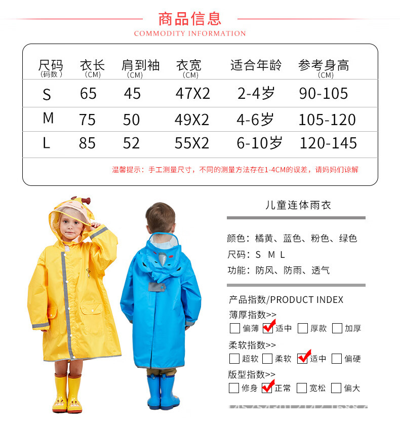 立体儿童雨衣男女童学生宝宝雨披大帽檐小孩带安全反光条 绿色 m(建议