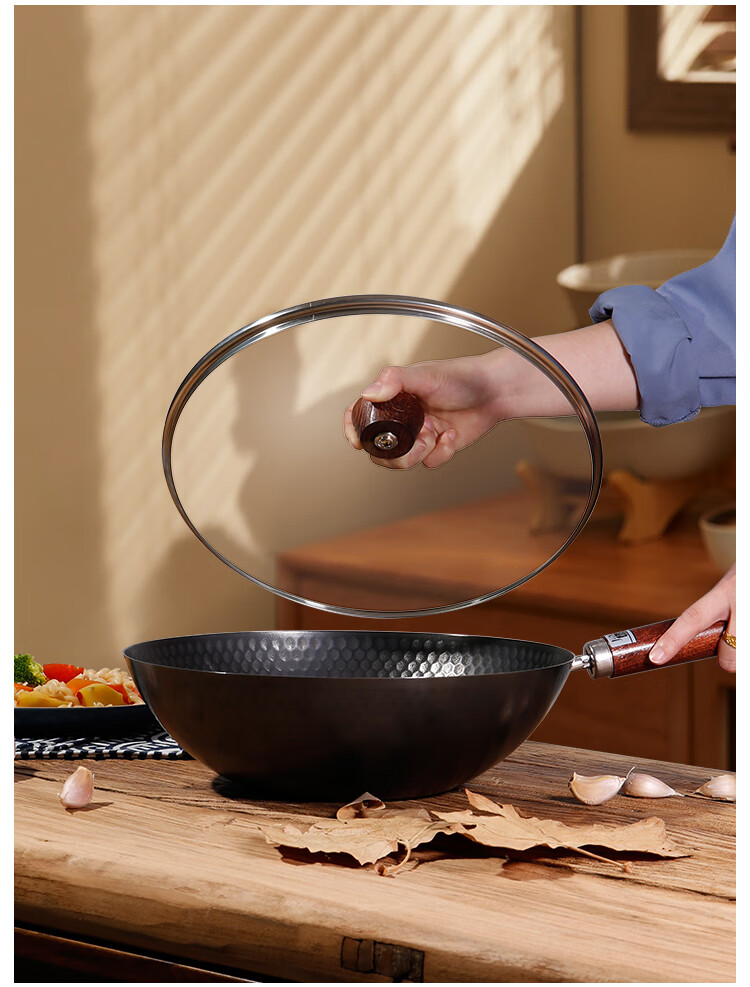 家用炒锅炒菜锅不粘锅电磁炉专用适用无涂层 34cm极铁锅 玻璃盖【图片