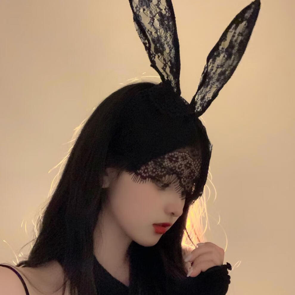 情趣发箍发卡性感甜不甜自拍蕾丝兔耳朵女韩国网红洗脸头箍发饰黑色兔