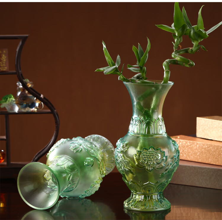 供佛花瓶 玻璃琉璃花瓶摆件 客厅 插花 佛堂莲花佛前一对透明花瓶 10