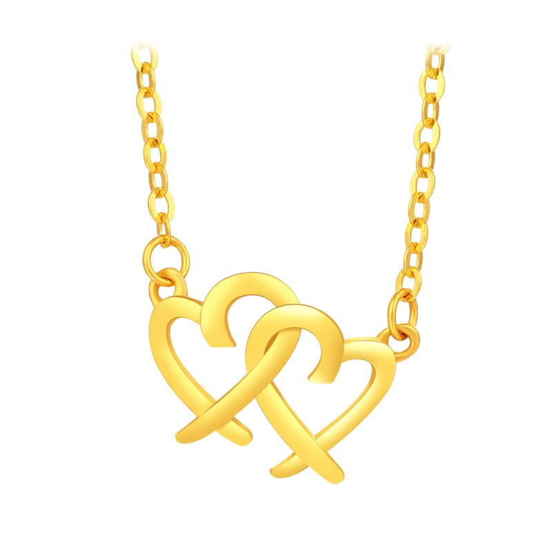 老凤凰黄金爱心项链女款金项链双心套链足金999爱心吊坠坠子5g工艺送