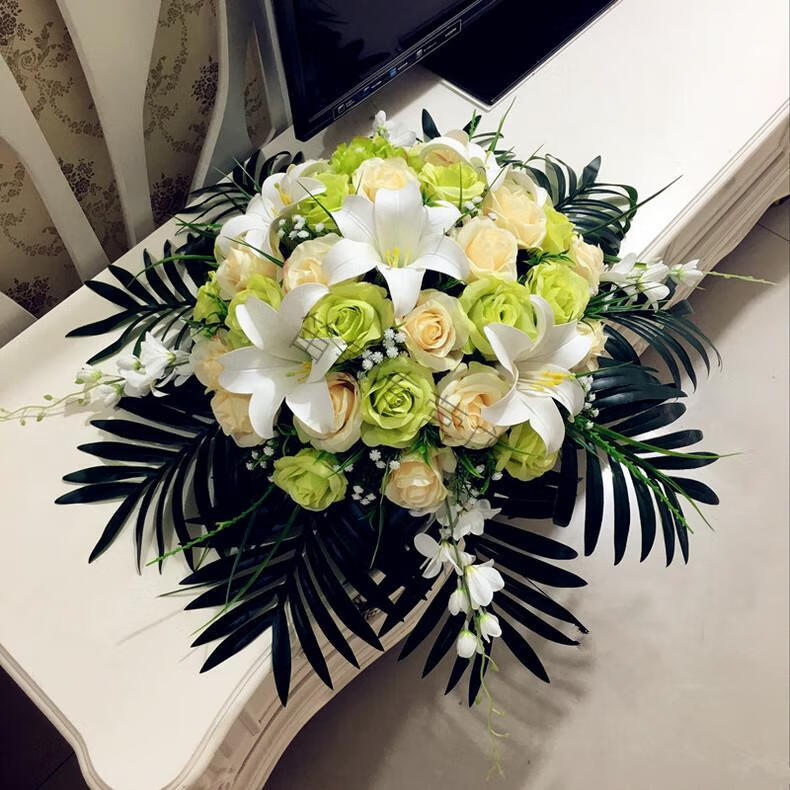 仿真花摆台假花饭店酒店大餐桌圆形装饰花转盘中间摆放