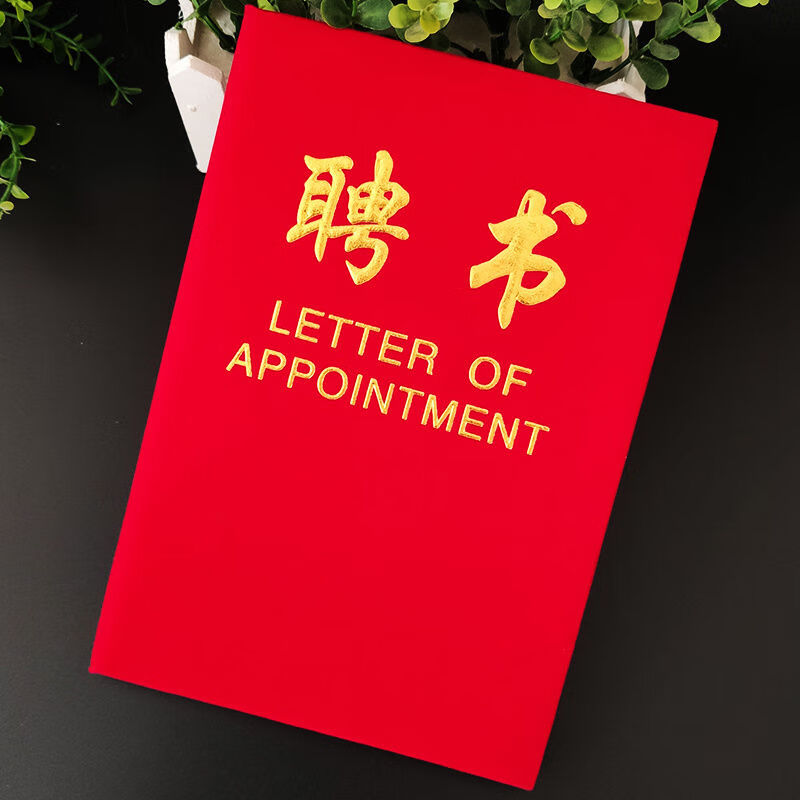 婕染聘书聘用书聘请书任命书聘任书封面外壳红绒聘书16k小号