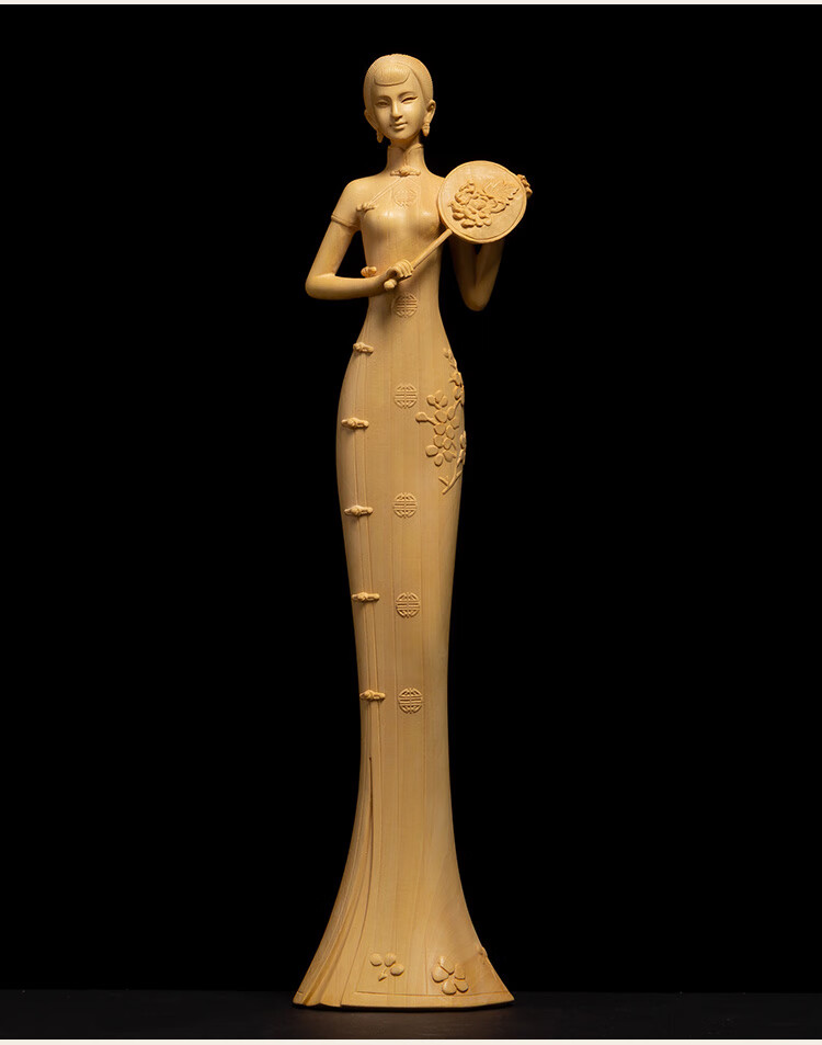 一木代传黄杨木雕实木美女手把件客厅创意家居装饰雕刻工艺品人物仕女