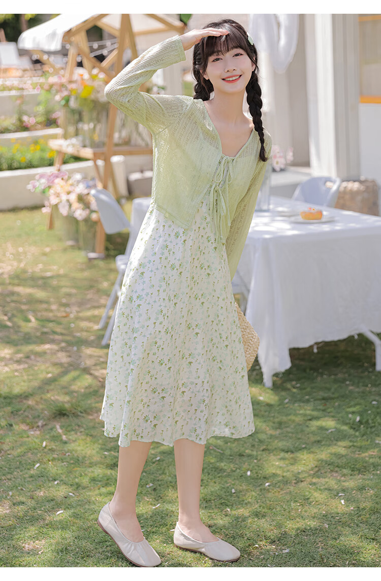 女装夏季2022新款甜美气质裙子长裙仙女法式初恋少女裙子夏绿色s