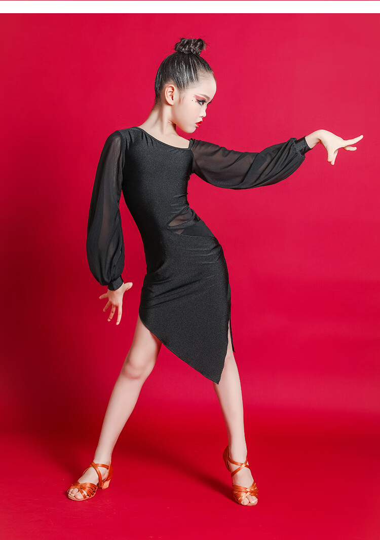 新款春季儿童拉丁舞套装练习练功服少儿表演演出服装女连衣裙白色xxxs