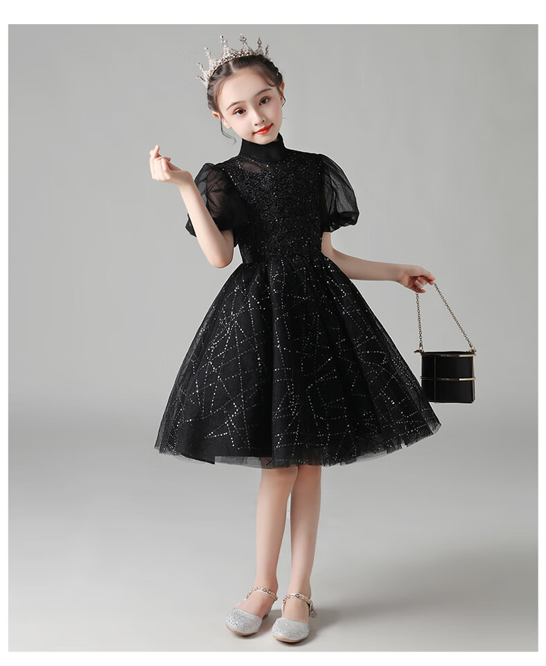 儿童裙子女孩连衣裙女童夏季时尚公主裙钢琴走秀演出服款礼服裙黑色