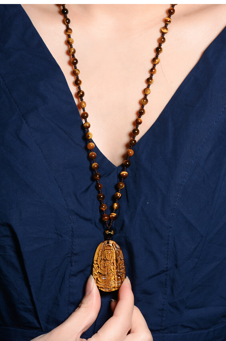 黄虎眼石本命佛吊坠女本命年千手观音属鼠守护神护身项链男士挂件寺庙