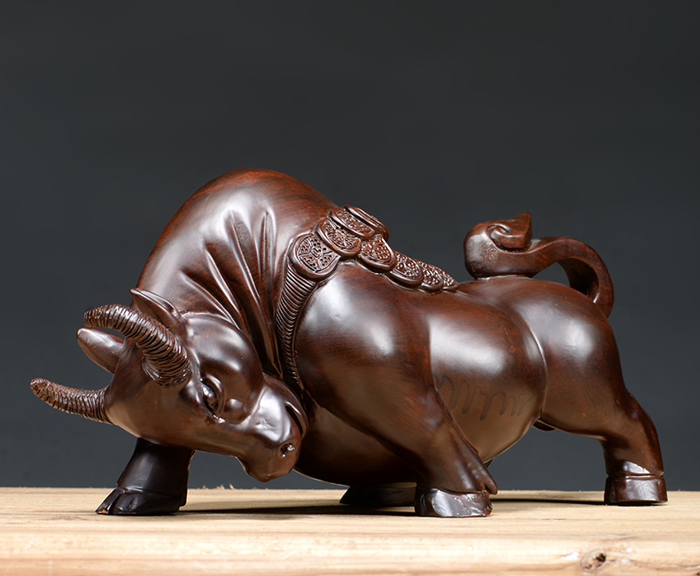 仙莱阁木牛实木雕刻手工精雕牛气冲天家居木头仿古办公室桌面摆件红木