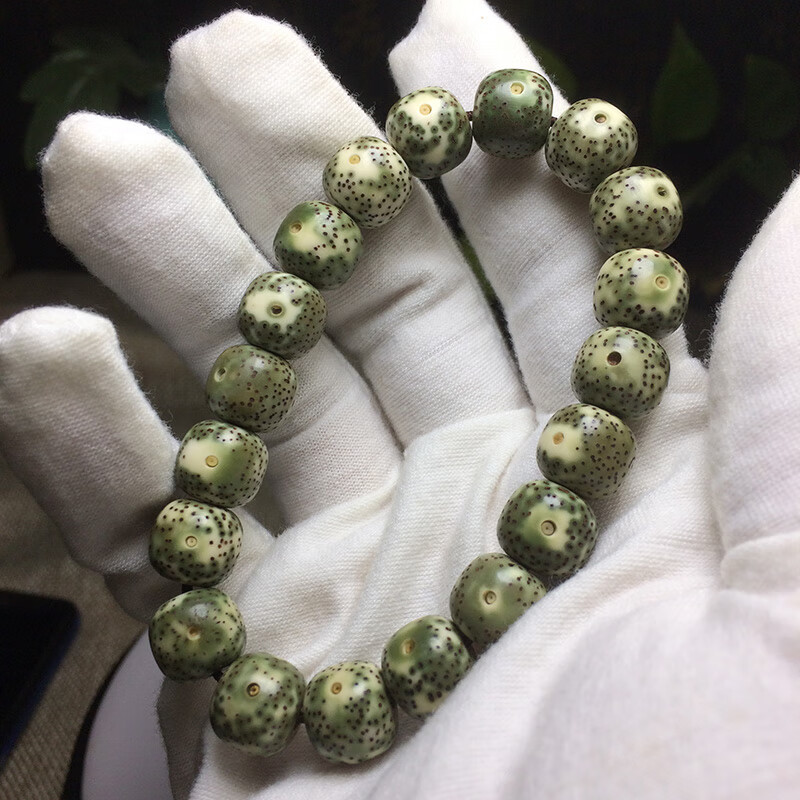原生态海南星月菩提手串单圈阴皮原籽绿皮籽满绿盘文玩配饰 12x11mm