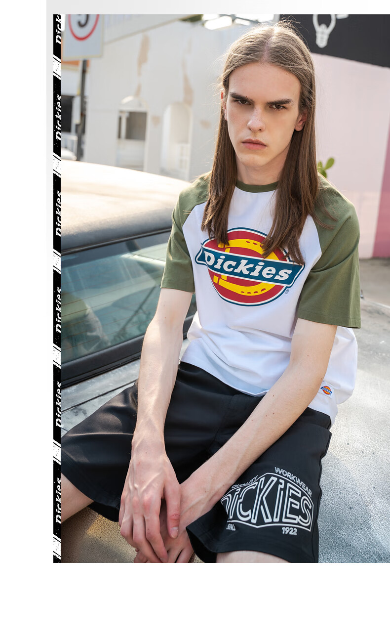 dickies短袖迪凯斯撞色拼接t恤夏季新品logo印花男短t dk007438 柠檬
