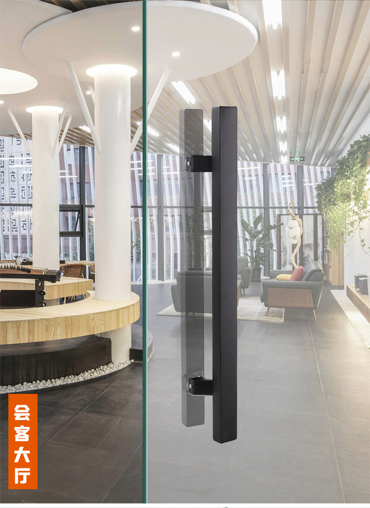 加厚玻璃门拉手哑黑铝合金木门商铺酒店ktv包厢门把手弯脚 黑色 特厚