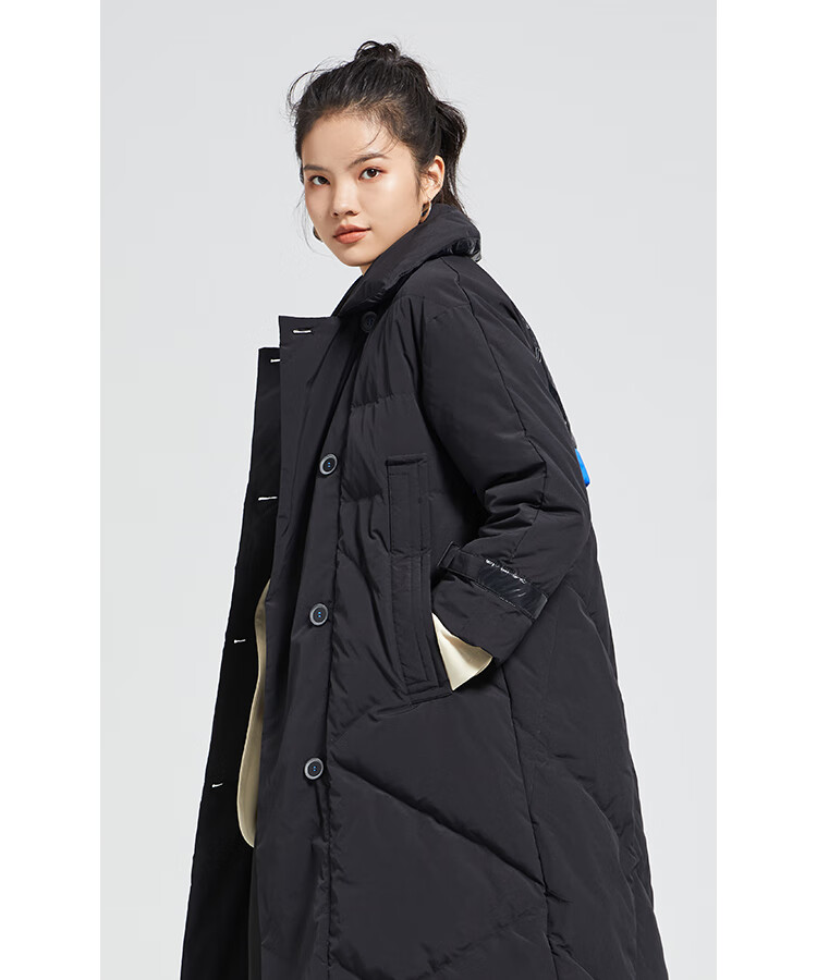 艾莱依2020秋冬新款长款修身羽绒服女收腰系带百搭翻领白鸭绒外套