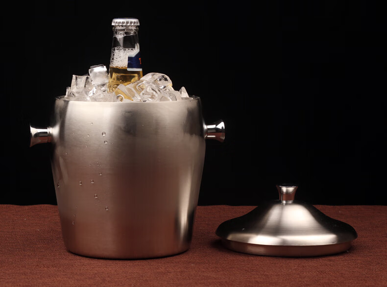 芯美可乐桶金色容器冰桶酒桶家用酒吧保温商用不锈钢双层保冷带盖冰镇