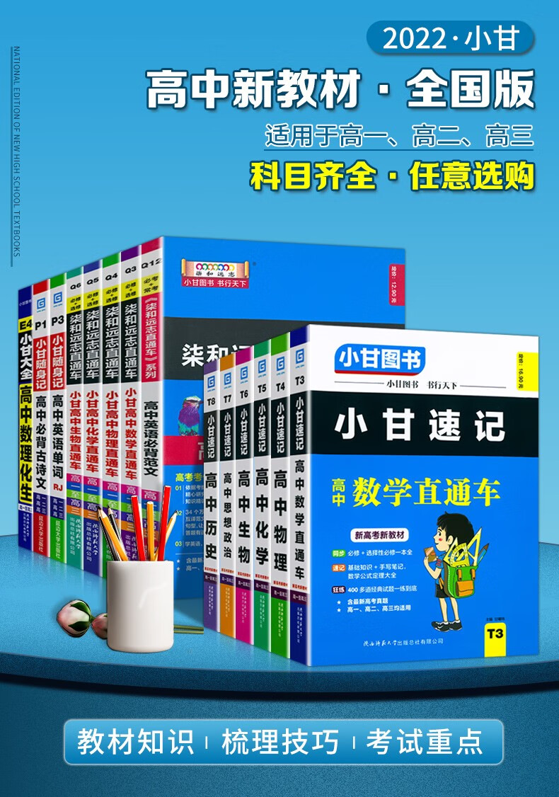 《【科目自选】2022新教材版小甘速记高中语文古诗文数学英语单词物理