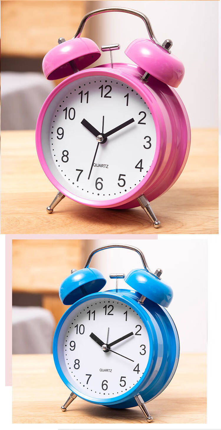 闹钟学生静音床头儿童钟表闹铃个性时钟多功能金属创意夜光小闹表4寸