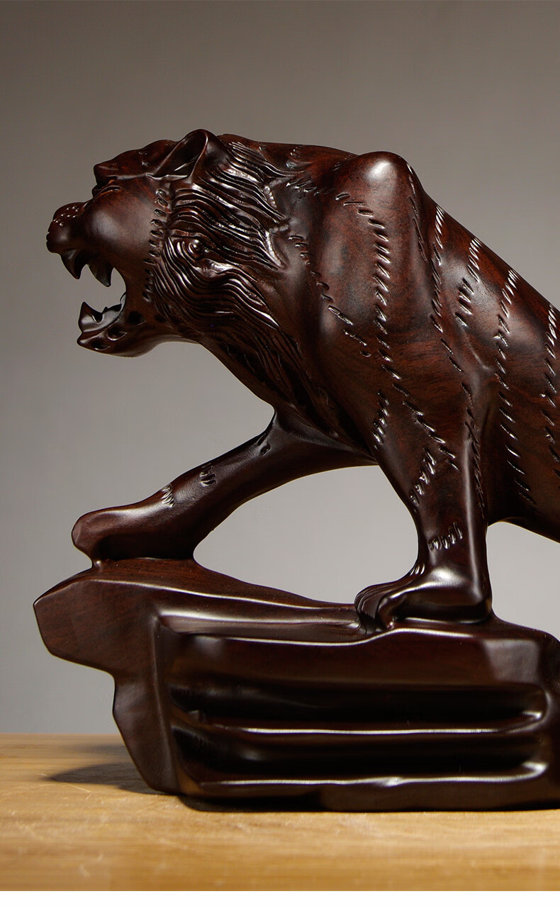 仙莱阁木雕老虎摆件实木质十二生肖虎家居客厅办公装饰