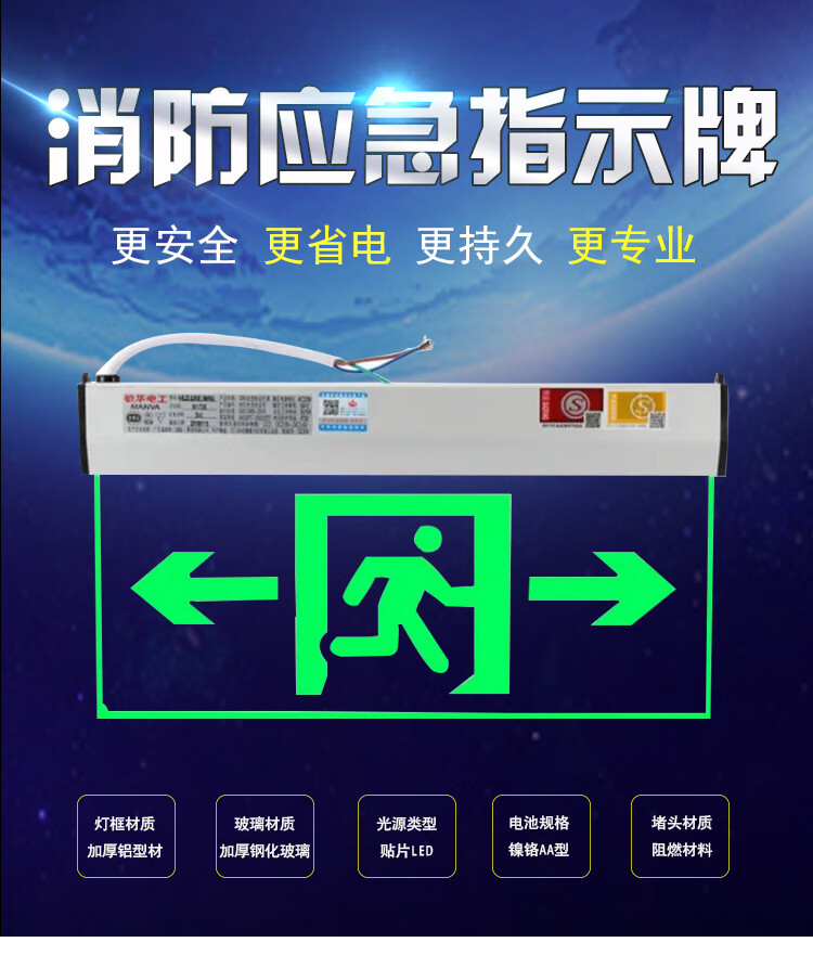 敏华消防应急透明标志灯led水晶吊钢化玻璃安全疏散指示安全出口