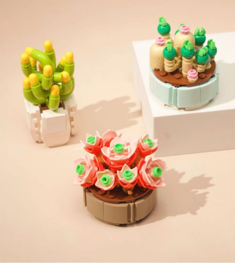 乐高lego永生花多肉盆栽植物拼装积木玩具小颗粒女孩子办公室摆件夏日