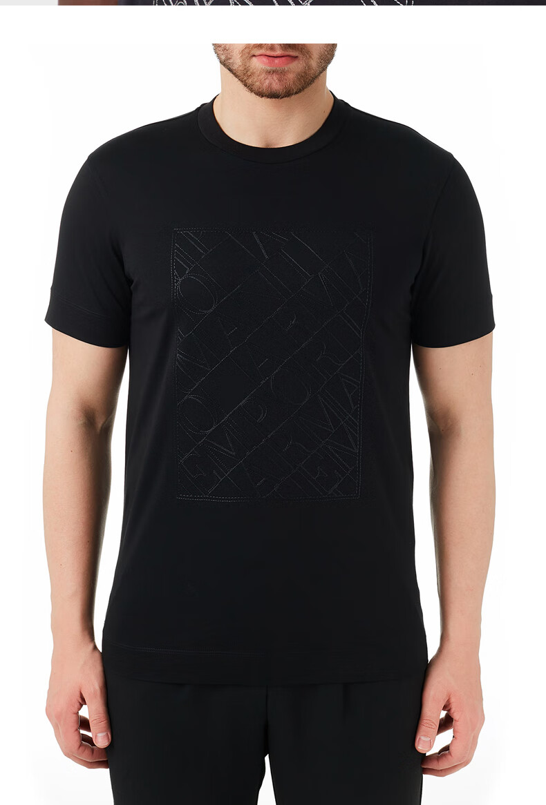 armani阿玛尼男装ea男士烫金短袖丝光棉圆领t恤情侣款短t3h1t8h黑色xs