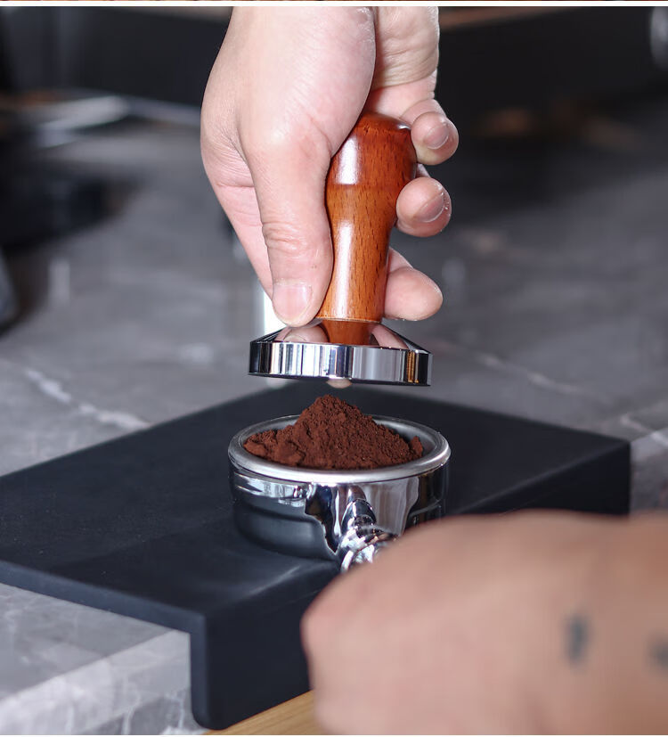 实木手柄咖啡压粉器515358mm意式压粉锤实心填压器咖啡布粉器51mm咖色