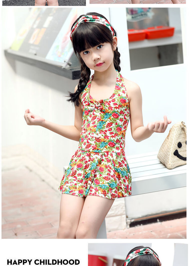 儿童游泳衣女童网红中大童公主学生泳衣小女孩分体两件套连体泳装 蓝