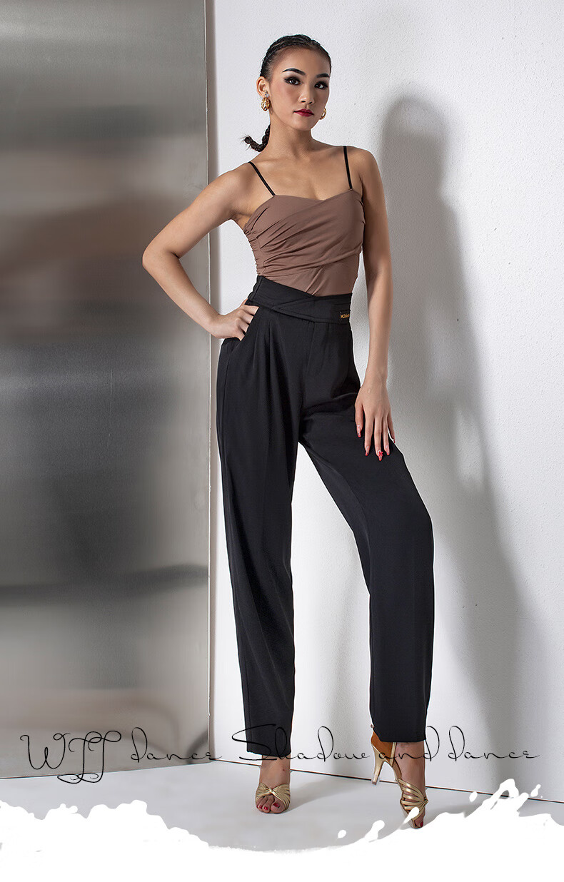 丹宝罗同款wjjdance拉丁舞裤子女新款logo高腰国标舞长裤专业练功服