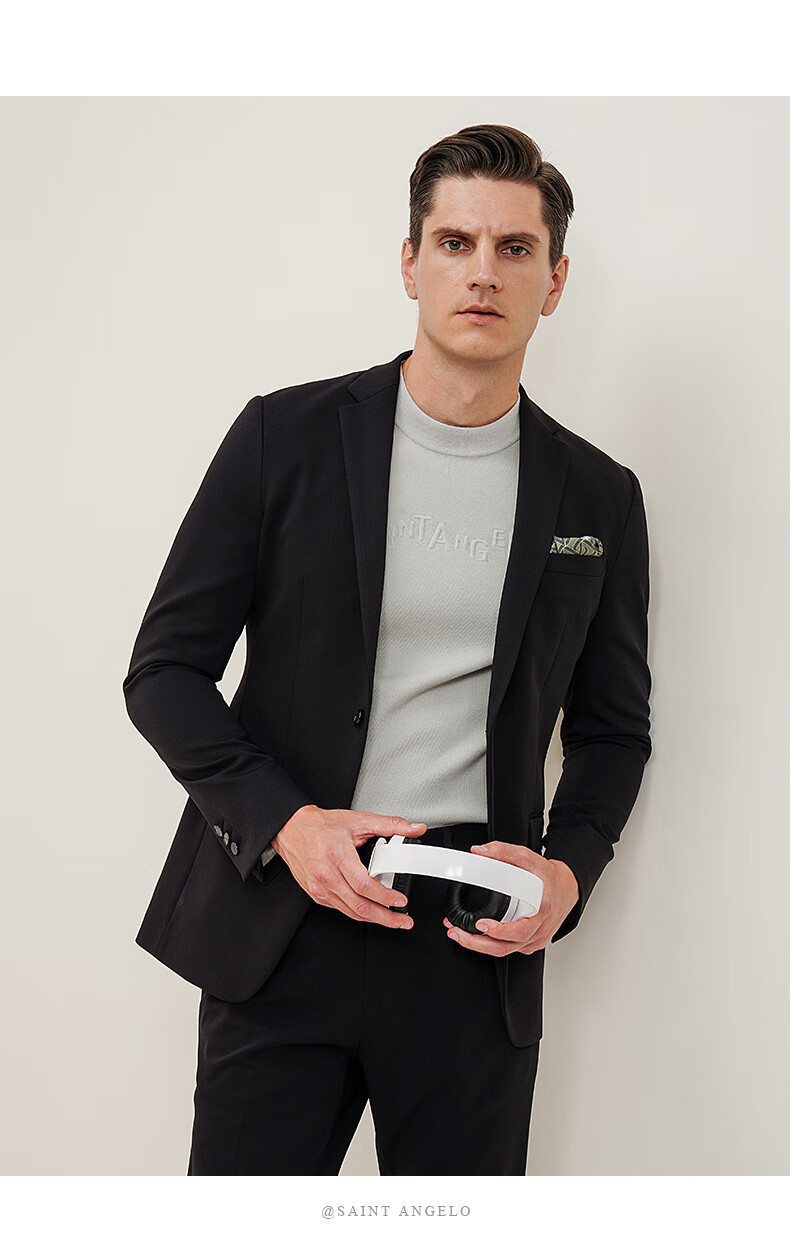 报喜鸟新款男士轻正装平驳领两粒扣西装套装上衣 修身后开叉西服(单