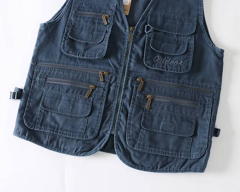 南极人阿美咔叽美式工装复古金属拉链立体口袋全棉马甲背心男式潮流