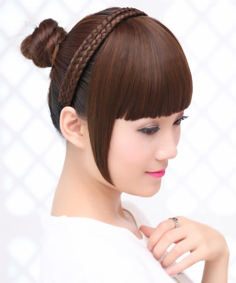 世雅假发女遮盖白发齐刘海辫子刘海带鬓角假留流海麻花辫隐形发卡头帘