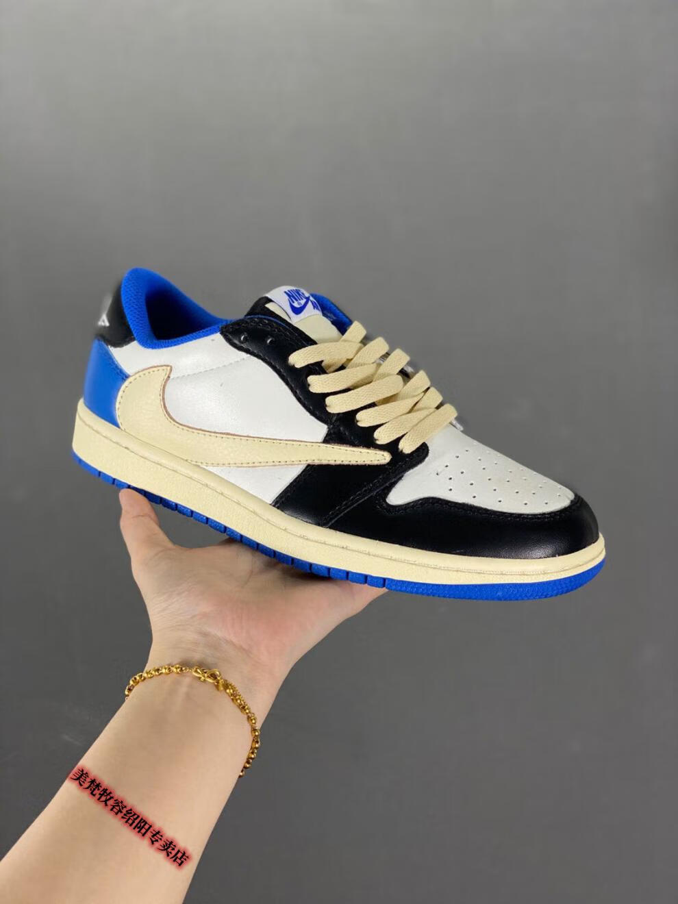 aj1倒钩闪电三方联名藤原浩同款dm7866 140男女高低帮运动篮球鞋 aj倒