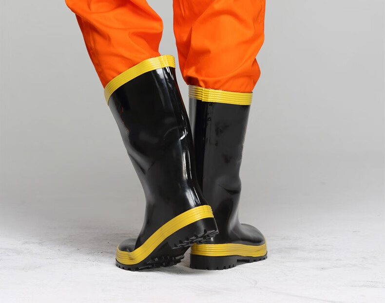 鞋消防靴子消防战斗胶鞋防刺防刺钢底橡胶雨靴高筒防水靴胶鞋防水鞋