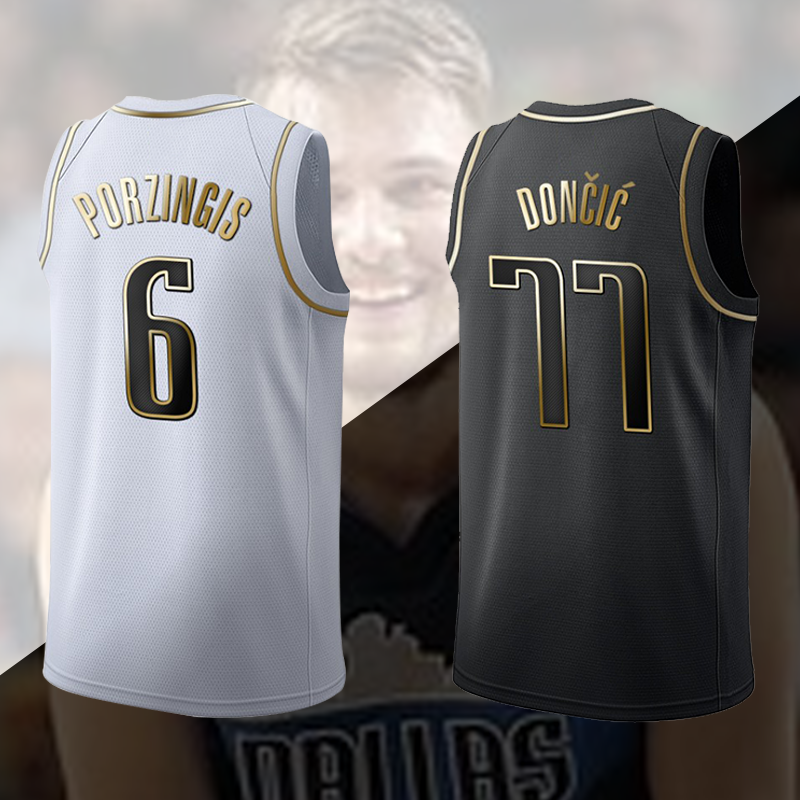 定制独行侠77号东契奇6号波神41号诺维斯基黑金白金球衣印号运动 白金