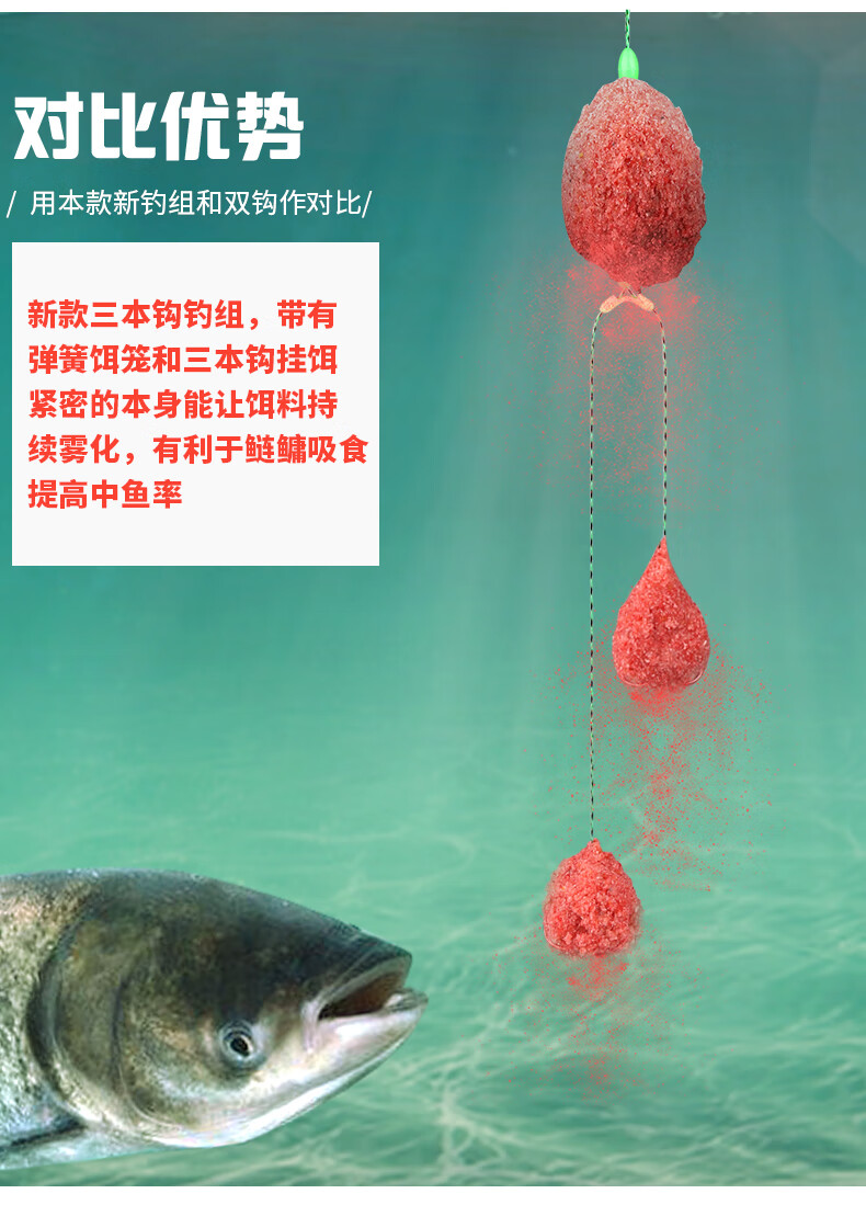 鱼钩绑好套装成品新型弹簧鲢鱼专用钓鱼神器浮钓鲢鳙钓组三本钩斑点