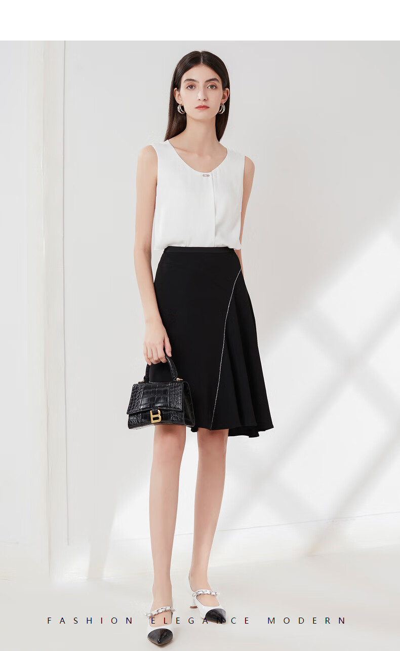 cadidl/卡迪黛尔女装雪纺明线时尚a字裙不规则半身裙春季秋季新款