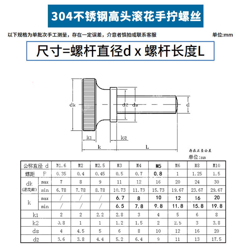 m3m4m5m6 304不锈钢高头滚花手拧螺丝手紧螺丝手扭螺丝gb834 6折 m5x