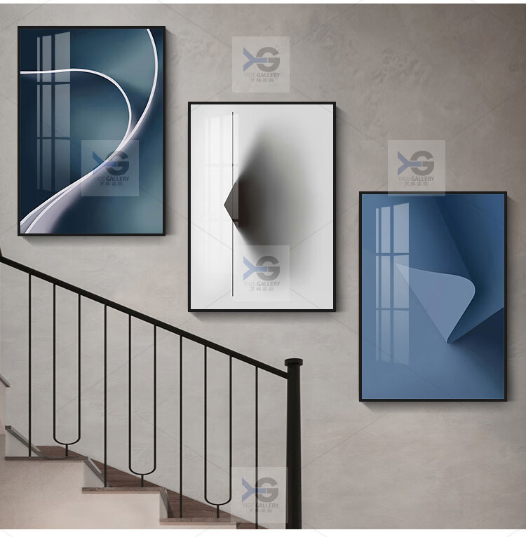 楼梯间挂画走廊过道墙面装饰画楼道转角壁画复式楼走道墙画三联画 a款