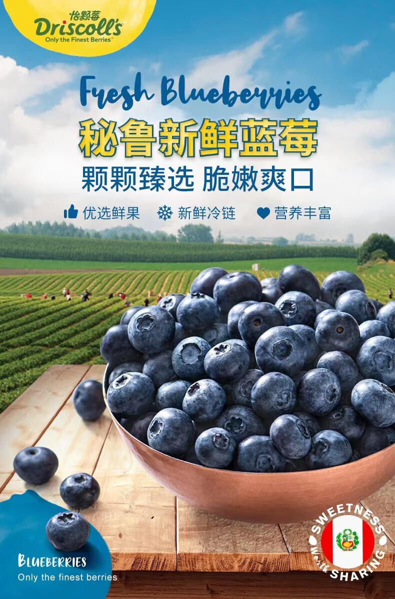 【jd顺丰空运-多地隔日达】蓝莓driscolls怡颗莓 秘鲁蓝莓当季限量版